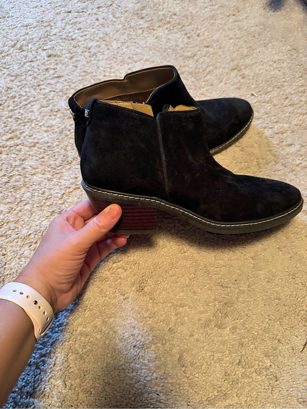 Sam Edelman Grove Suede Center Zip Lug Booties Black US 7.5